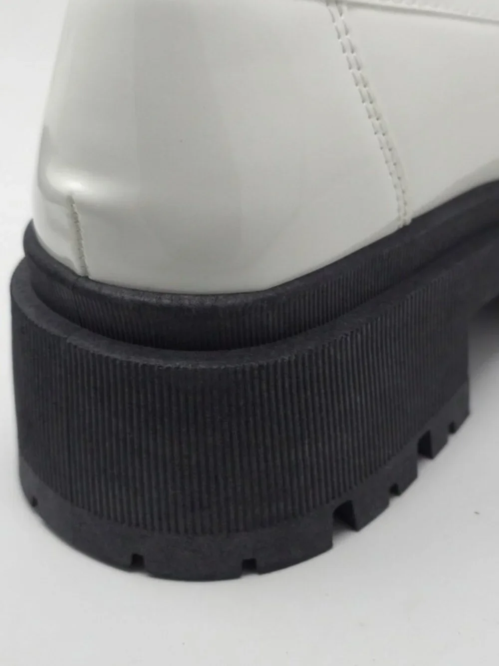 White Chunky Platform Loafers Gold Chain Lug Sole Slip On Trendy - Picture 8 of 10